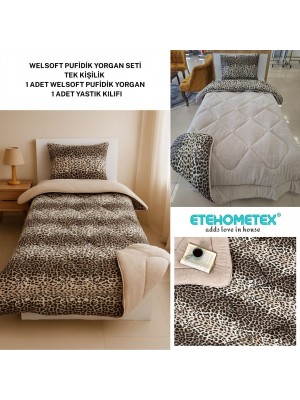 ETE HOMETEX TEK KİŞİLİK LÜX WELSOFT YORGAN SETİ LEOPAR BEJ 155X215CM 8696474231961